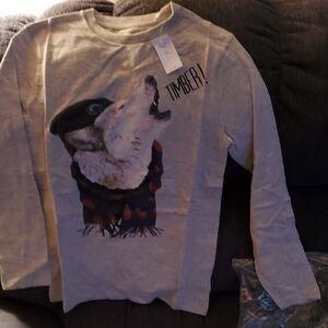 GAP Kids Long Sleeve Shirt with Wolf Graphic - Gray